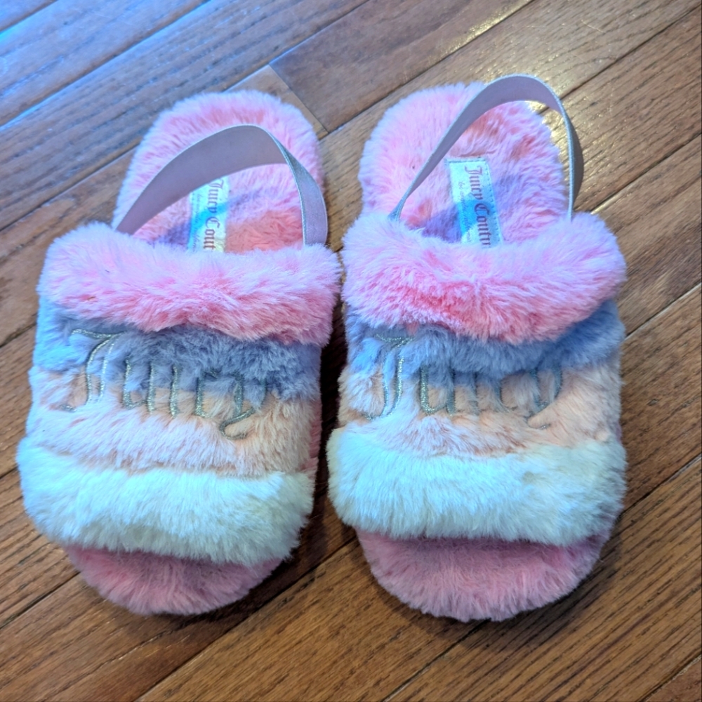 Juicy Couture Fuzzy Multicolor Slippers